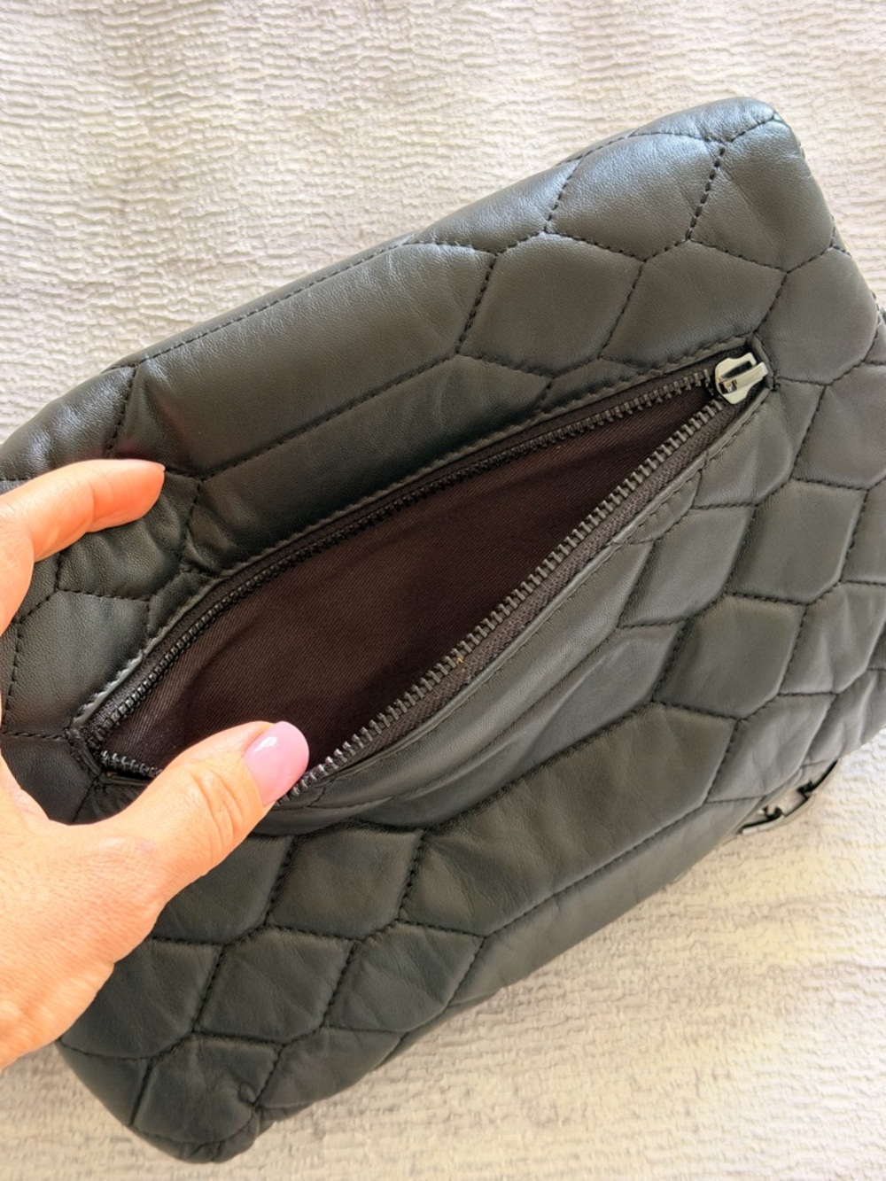 NWOT Zadig & Voltaire Rocky XL Quilted Leather Clutch Chain-Shoulder Bag - Black - Picture 9 of 16